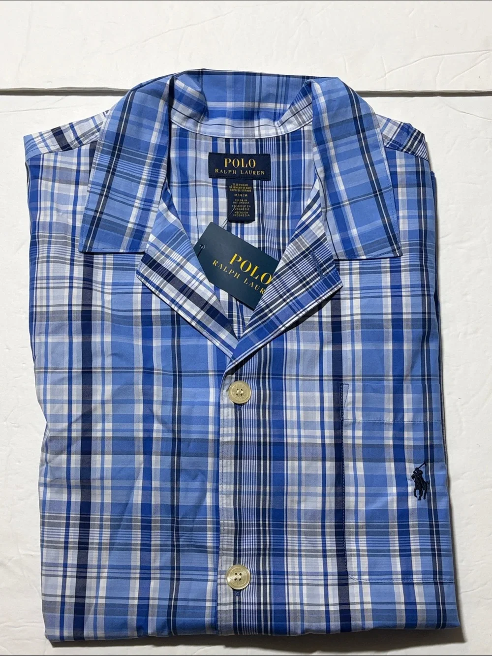 Polo Ralph Lauren Pajama Shirt Blue Plaid Shorts Sleeve Men’s Sz M NWT